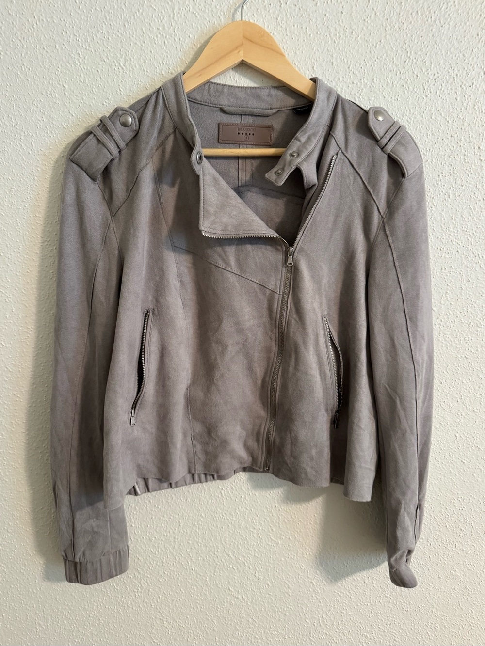 Blank NYC Light Gray Suede Moto Jacket